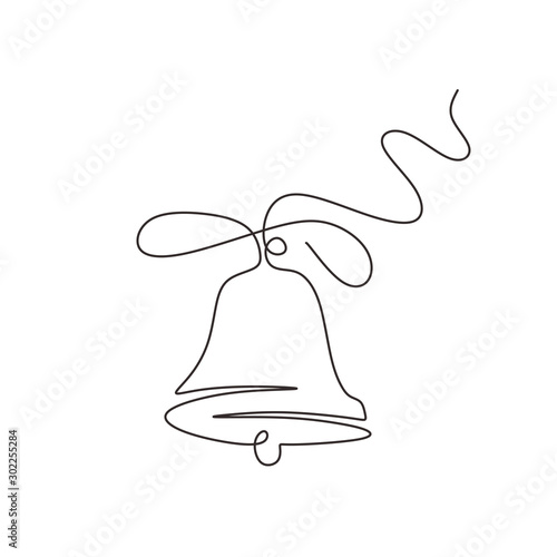 Continuous one line drawing of christmas bell minimalism. Vector illustration with traditional Church bells.