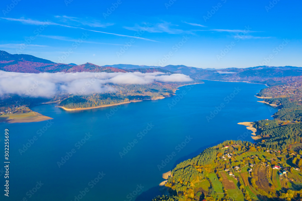 Mountain lake landscape in autumn scene