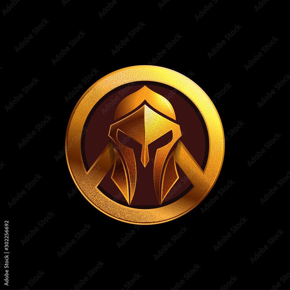 Spartan helmet logo vector illustration on black background Spartan helmet logo vector illustration on black background