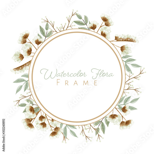 Watercolor leaves and flowers frame for wedding card, and others