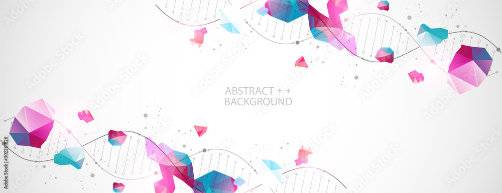 DNA molecules science template, abstract background. Vector illustration.