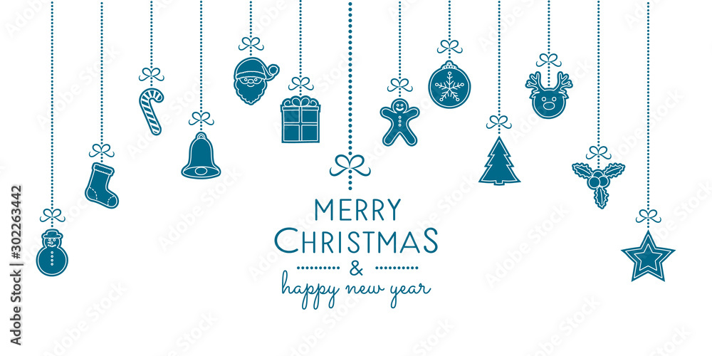 Design of Christmas greeting card with with hand drawn decorations. Vector.