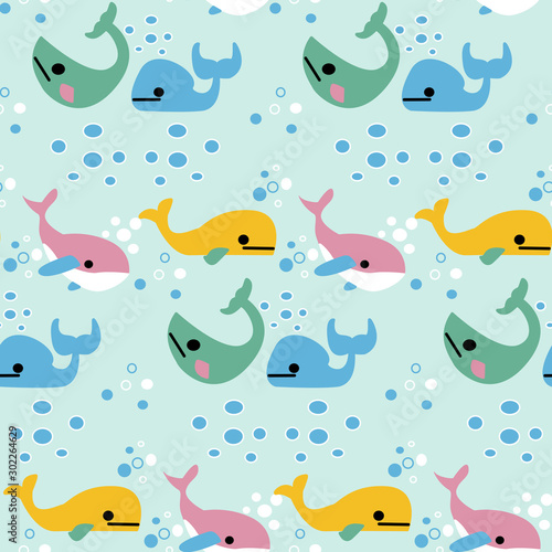 Colorful wales and water bubbles in a seamless pattern design © Andreea Eremia 