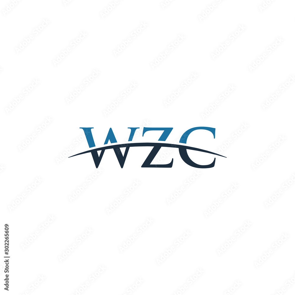 Initial letter WZC, overlapping movement swoosh horizon logo company design inspiration in blue and gray color vector
