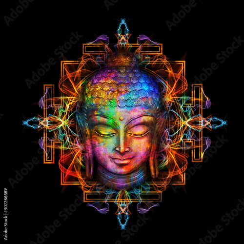 Принти на полотні Existential Image of Lord Buddha - digital art collage combined with watercolor