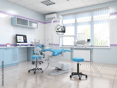 3D rendering modern dentist's office