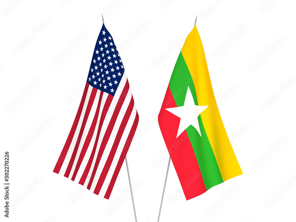 America and Myanmar flags