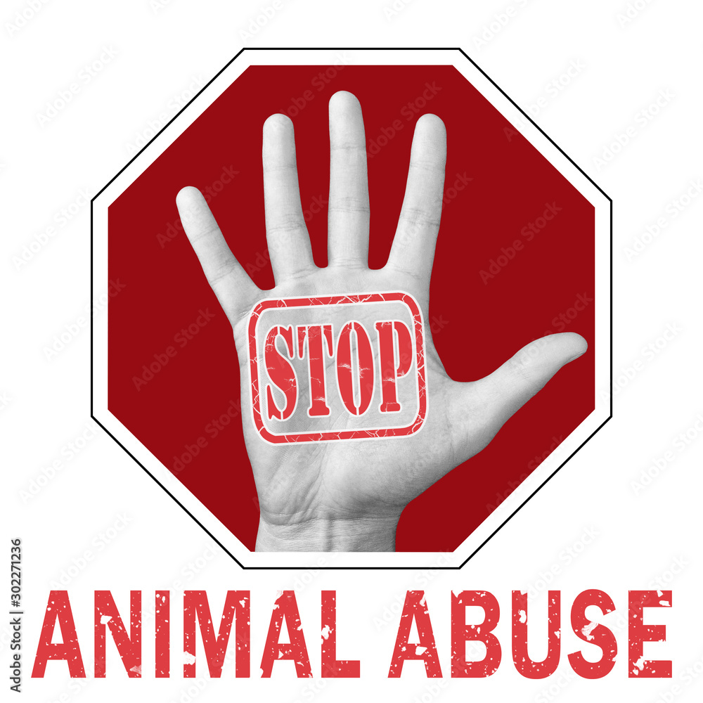 Stop animal abuse conceptual illustration. Open hand with the text stop  animal abuse. Stock Photo | Adobe Stock