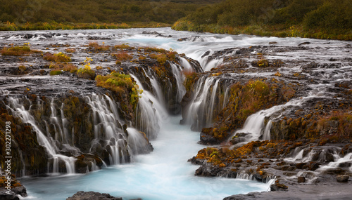 Beautiful Turquoise Bruarfoss Waterfall  Iceland