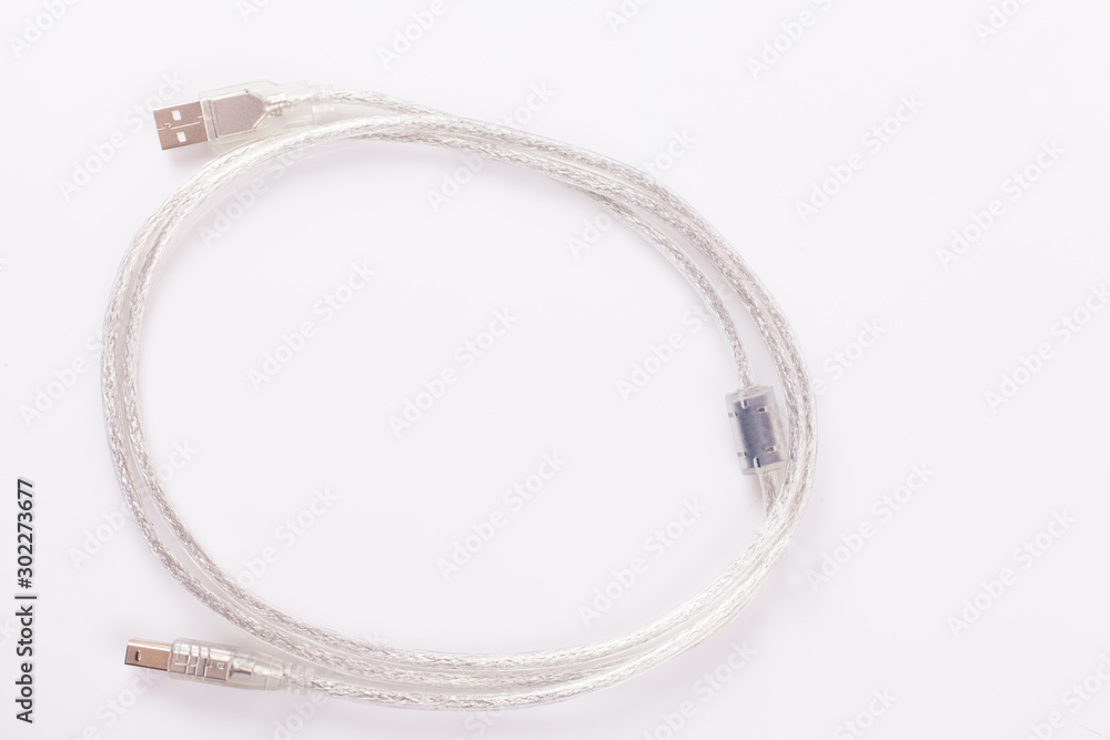connection and data cable and plug on white background connection and data cable and plug on white background