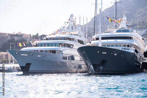 Super yachts moored in Monaco harbour  Monaco yacht show