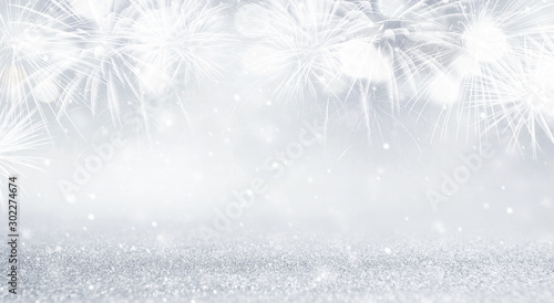 Photography Silver and white Fireworks and bokeh in New Year eve and copy space