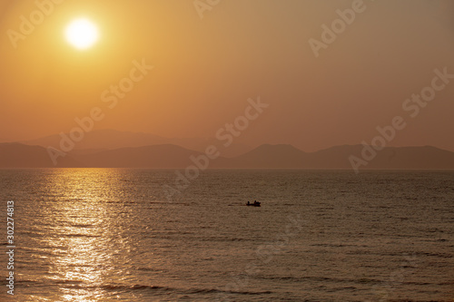 Sunset  in Turkey seashore  near Kusadasi