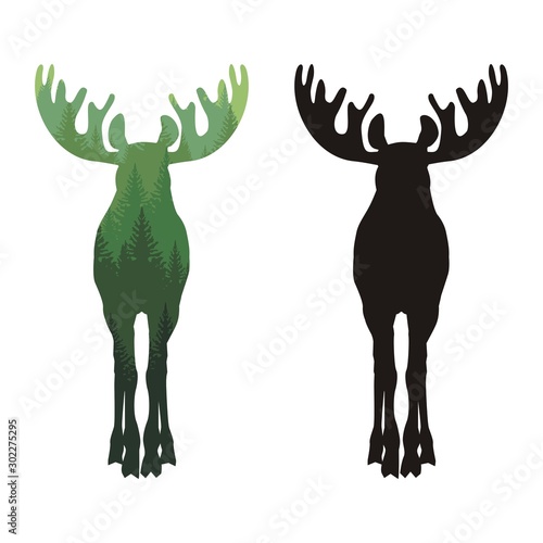 Silhouette of a moose with horns