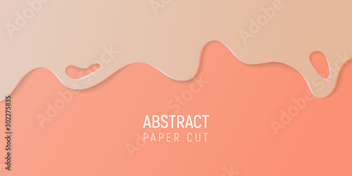 Abstract paper cut slime background. Banner with slime abstract background with beige and coral paper cut waves. Vector illustration.