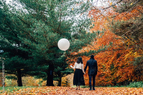 Couple walking during autumn