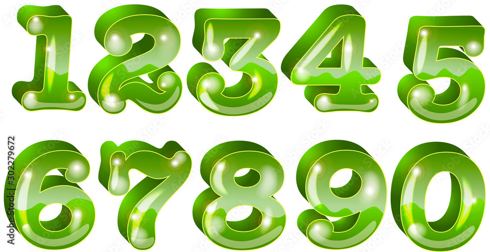 Vector green numbers 1234567890 - font with English alphabet Stock Vector