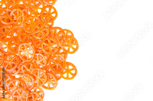 Dehydrated orange wagonwheel duros duritos food background photo