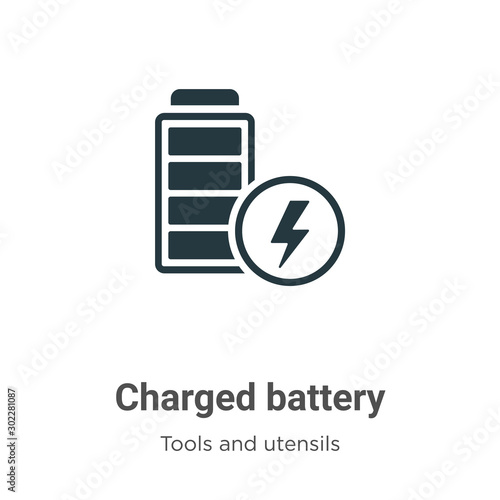 Charged battery vector icon on white background. Flat vector charged battery icon symbol sign from modern tools and utensils collection for mobile concept and web apps design.