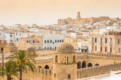 Tunisia, Sousse, View of  Great Mosque across madina towards archaeological museum photo