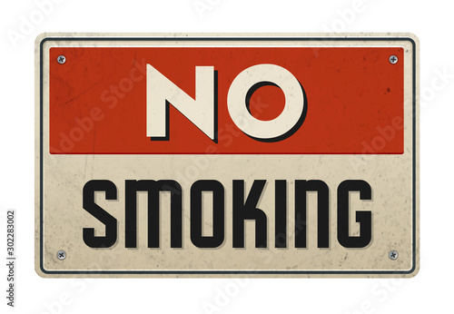 No Smoking Vintage Metal Sign with realistic rust and used effects. Retro designed sign for a restaurant or a pub. Vector illustration.