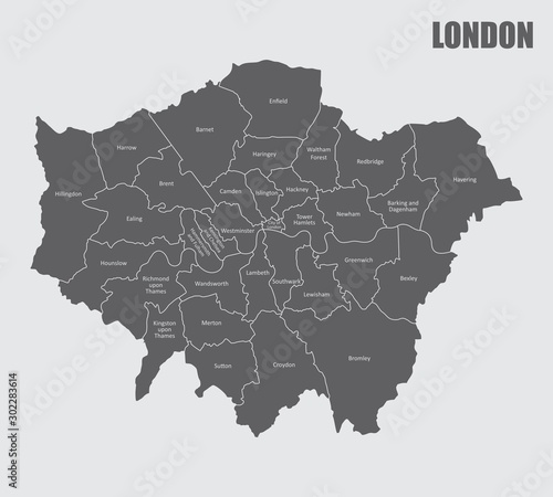 A London map divided into regions with labels photo
