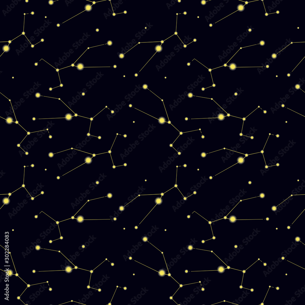 Seamless pattern with constellation Taurus. Abstract print with The Bull
