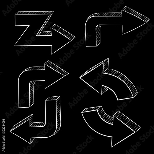 White arrows. Hollow hand drawn vector illustration