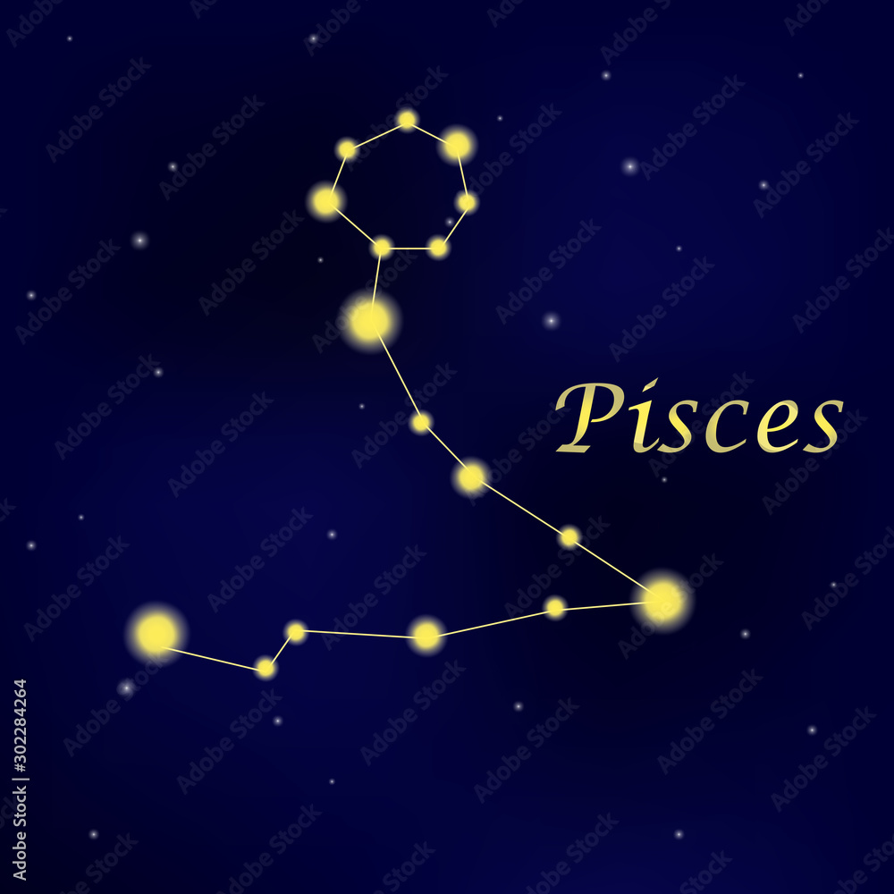 Pattern with constellation Pisces. Abstract print with The Fishes