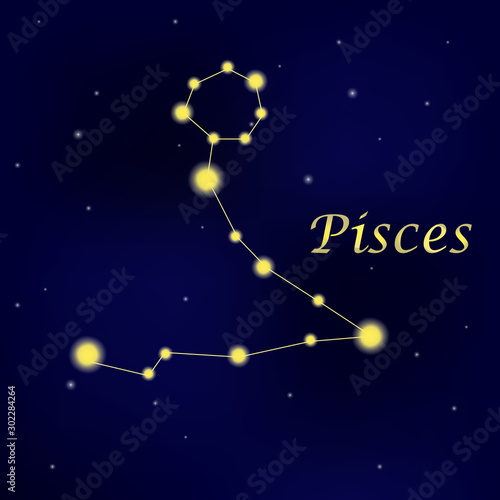 Pattern with constellation Pisces. Abstract print with The Fishes © Anastasiia Komarova