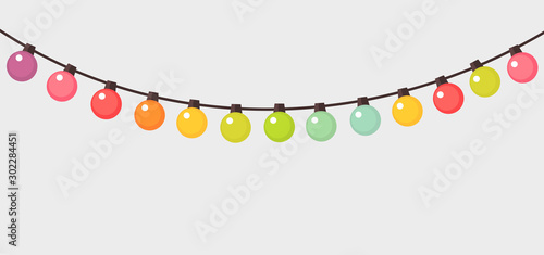 Colorful Christmas lights string background.