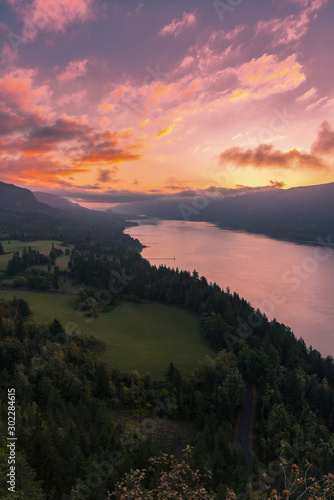 Peaceful colorful sunrise over the Columbia River Gorge