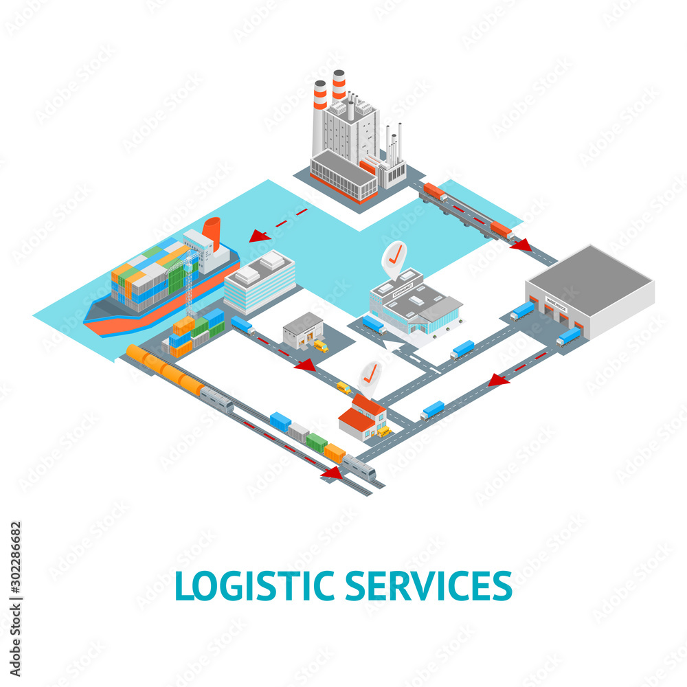 Logistic Transportation Concept Card 3d Isometric View. Vector Logistic Transportation Concept Card 3d Isometric View. Vector