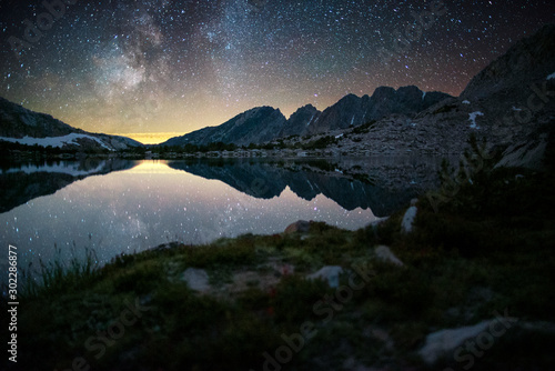 Ram lake against starry sky at night