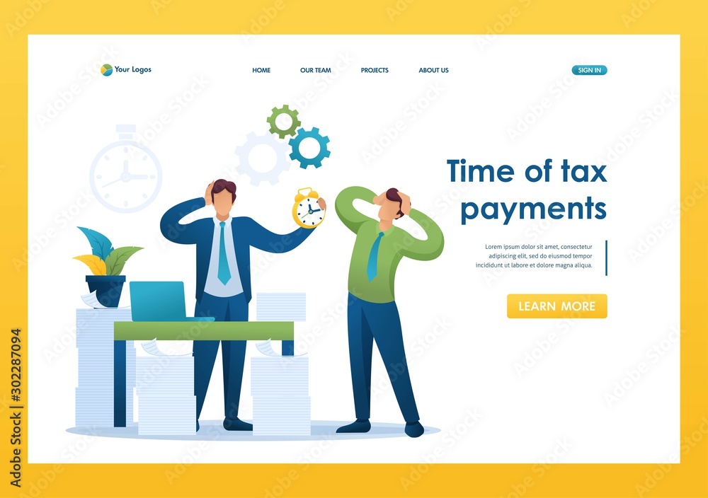 Stressful situation of the office, Time of tax payments. Flat 2D character. Landing page concepts and web design Stressful situation of the office, Time of tax payments. Flat 2D character. Landing page concepts and web design