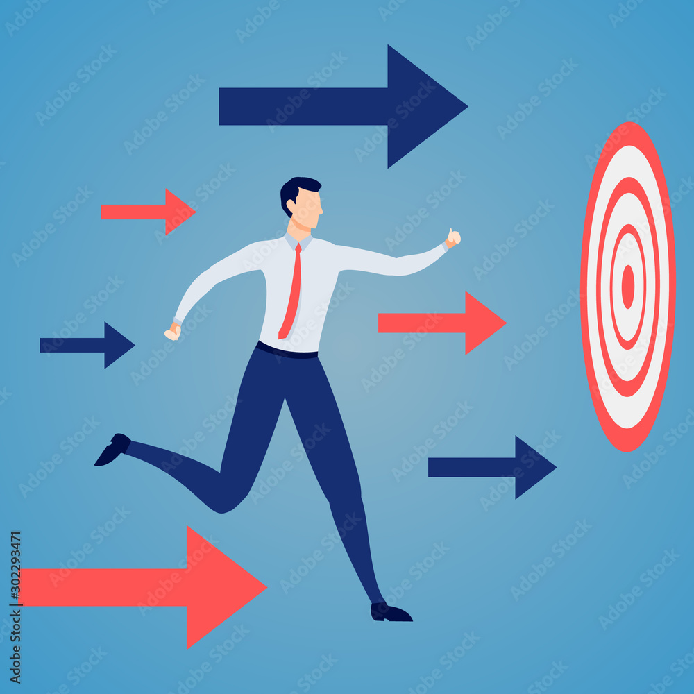 Businessman to reach his goal. Concept of target and manager vector. Businessman to reach his goal. Concept of target and manager vector.
