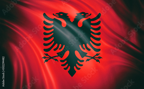 Flag of Albania with wind waves photo