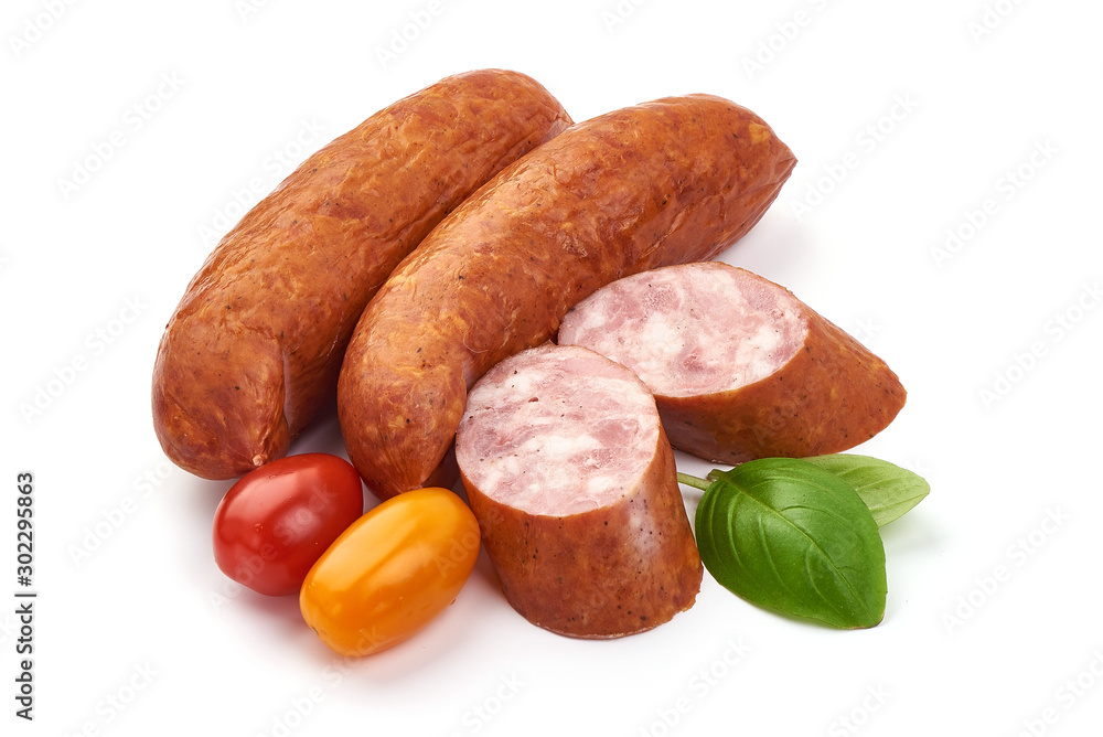 Chinese Dried Sausages, smoked pork sausage, isolated on white background Chinese Dried Sausages, smoked pork sausage, isolated on white background