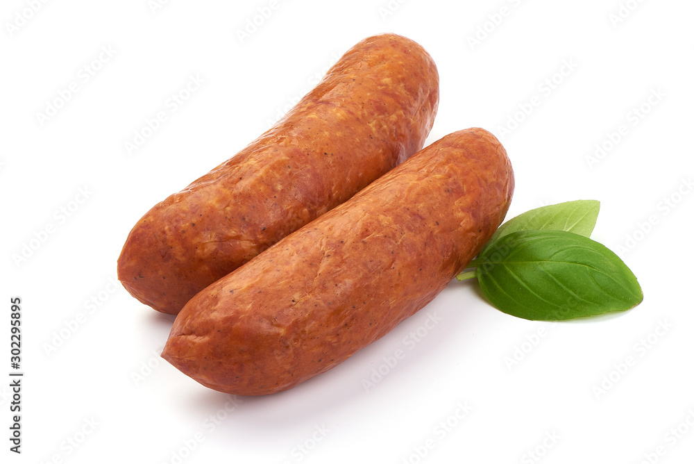 Garlic Pork Sausages, isolated on white background Garlic Pork Sausages, isolated on white background