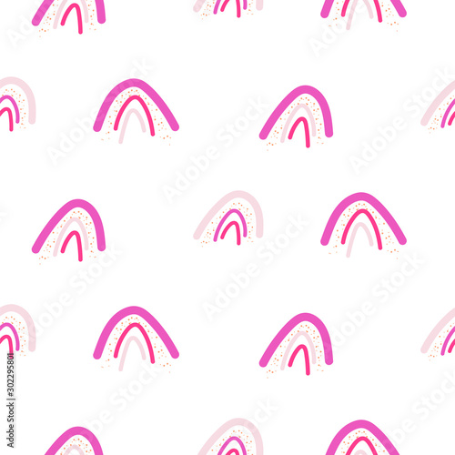 Seamless pattern with pastel pink color rainbow shapes. Light pink girlish design texture.