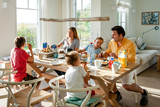 Family having breakfast at dining table