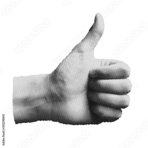 Vector Halftone Human Thumb Up. Dotted Hand