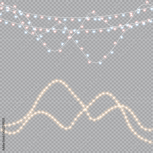 Christmas lights isolated on transparent background. Christmas luminous garland. Vector illustration