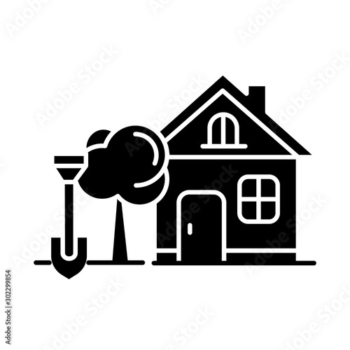 Home and garden glyph icon. Household activities. Outdoor recreation. Organizing backyard. Gardening, planting. E commerce department. Silhouette symbol. Negative space. Vector isolated illustration