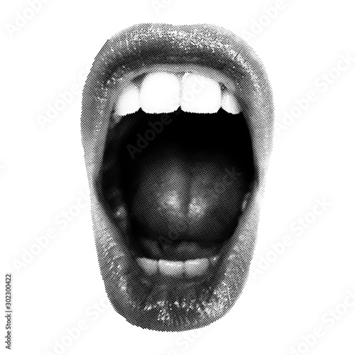 Fotografia Wide open Halftone Female Mouth. Front view