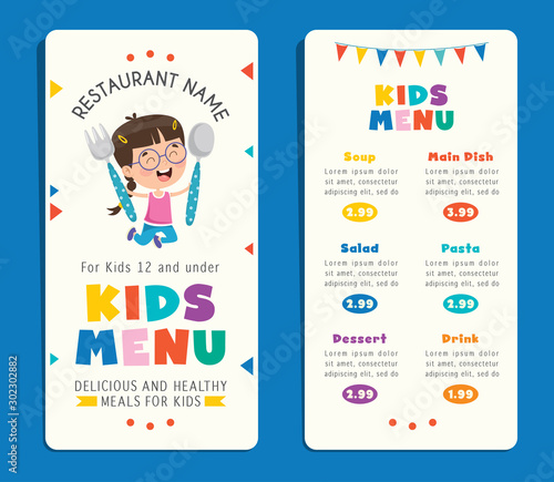 Cute Colorful Kids Meal Menu Template
