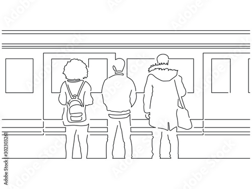 People on the subway isolated line drawing, vector illustration design.