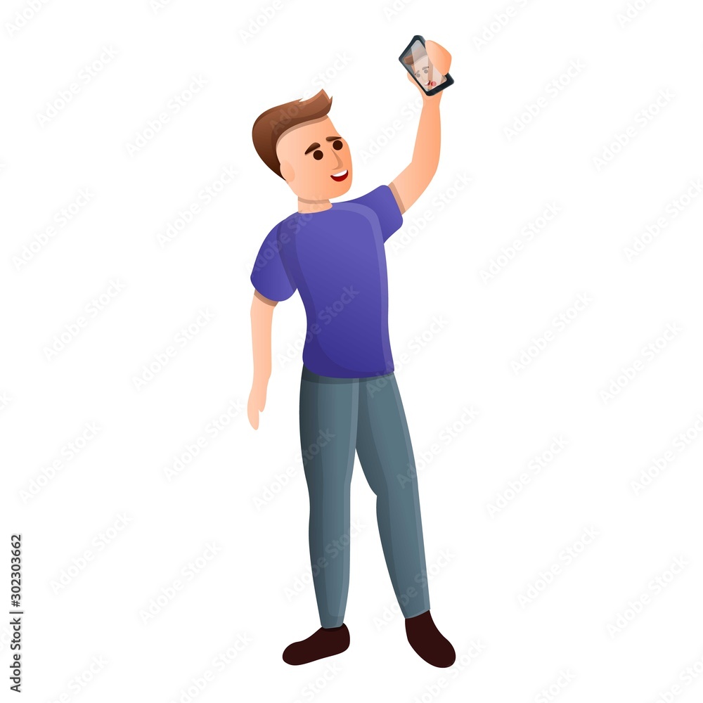Tourist selfie icon. Cartoon of tourist selfie vector icon for web design isolated on white background Tourist selfie icon. Cartoon of tourist selfie vector icon for web design isolated on white background