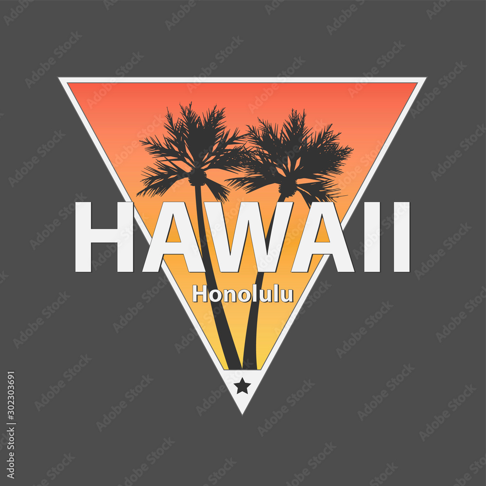 Hawaii Honolulu t-shirt and apparel design with rough palm tree, vector ...