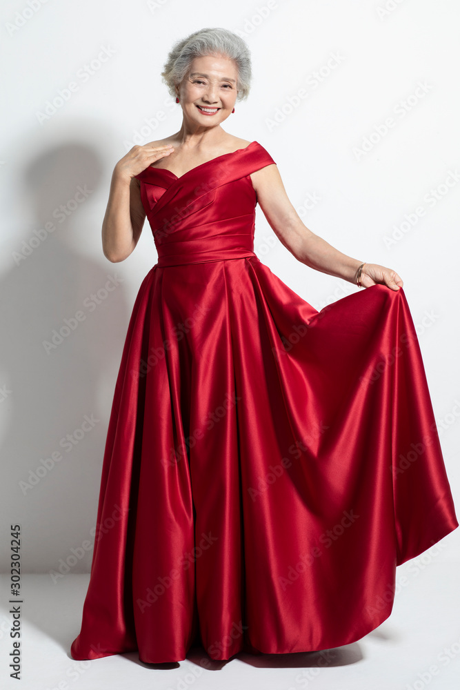 Senior Chinese woman in evening gown Senior Chinese woman in evening gown